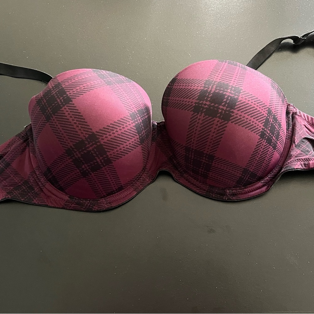 VS PINK - Multiway Push Up Bra - 36D - Plaid Burgundy
